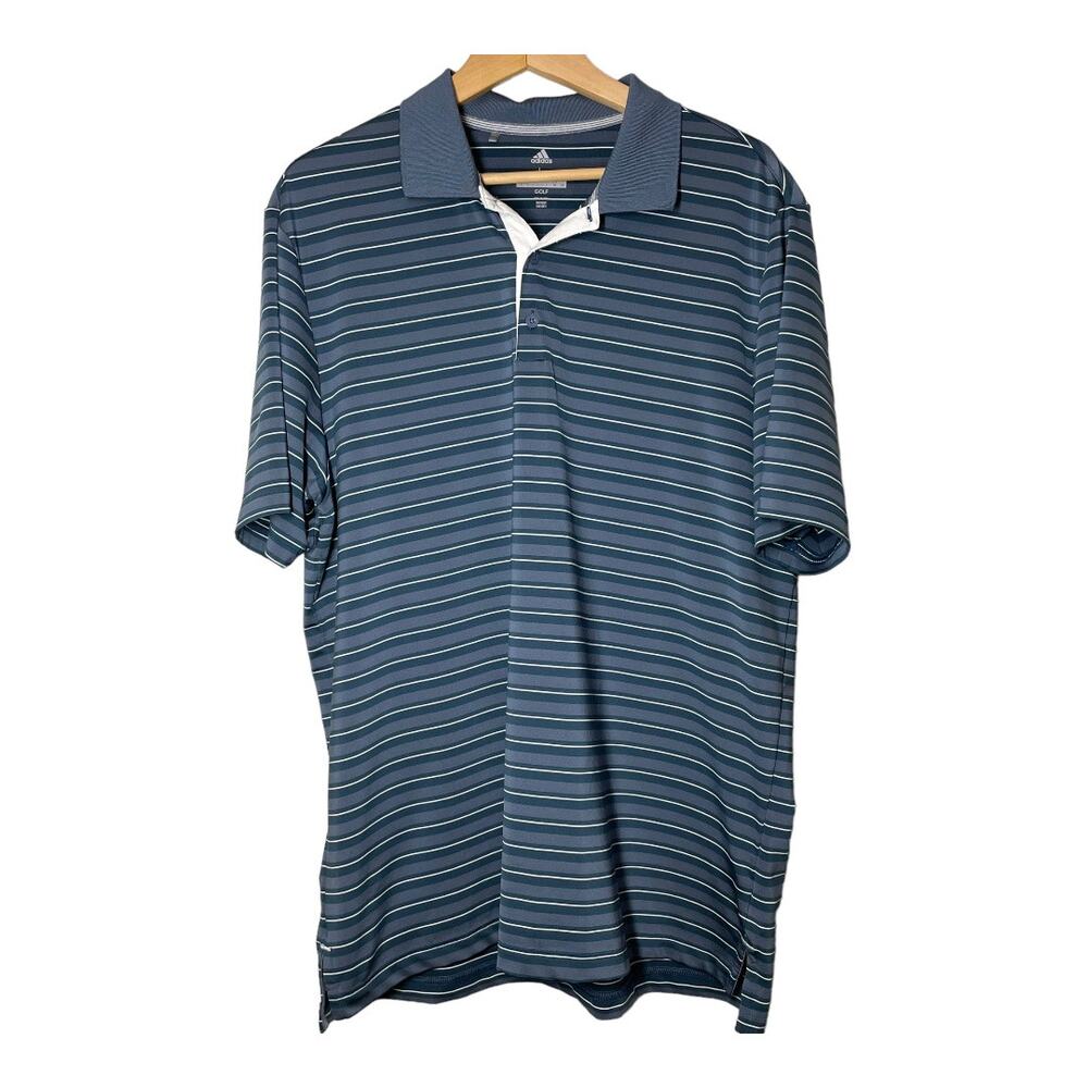adidas Golf Mens Polo Shirt Short Sleeve Blue Striped Sz Large